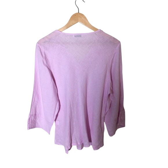 Russ Berens Top Women's Size Large Pink V-Neck Long Sleeve 100% Linen - Picture 2 of 6